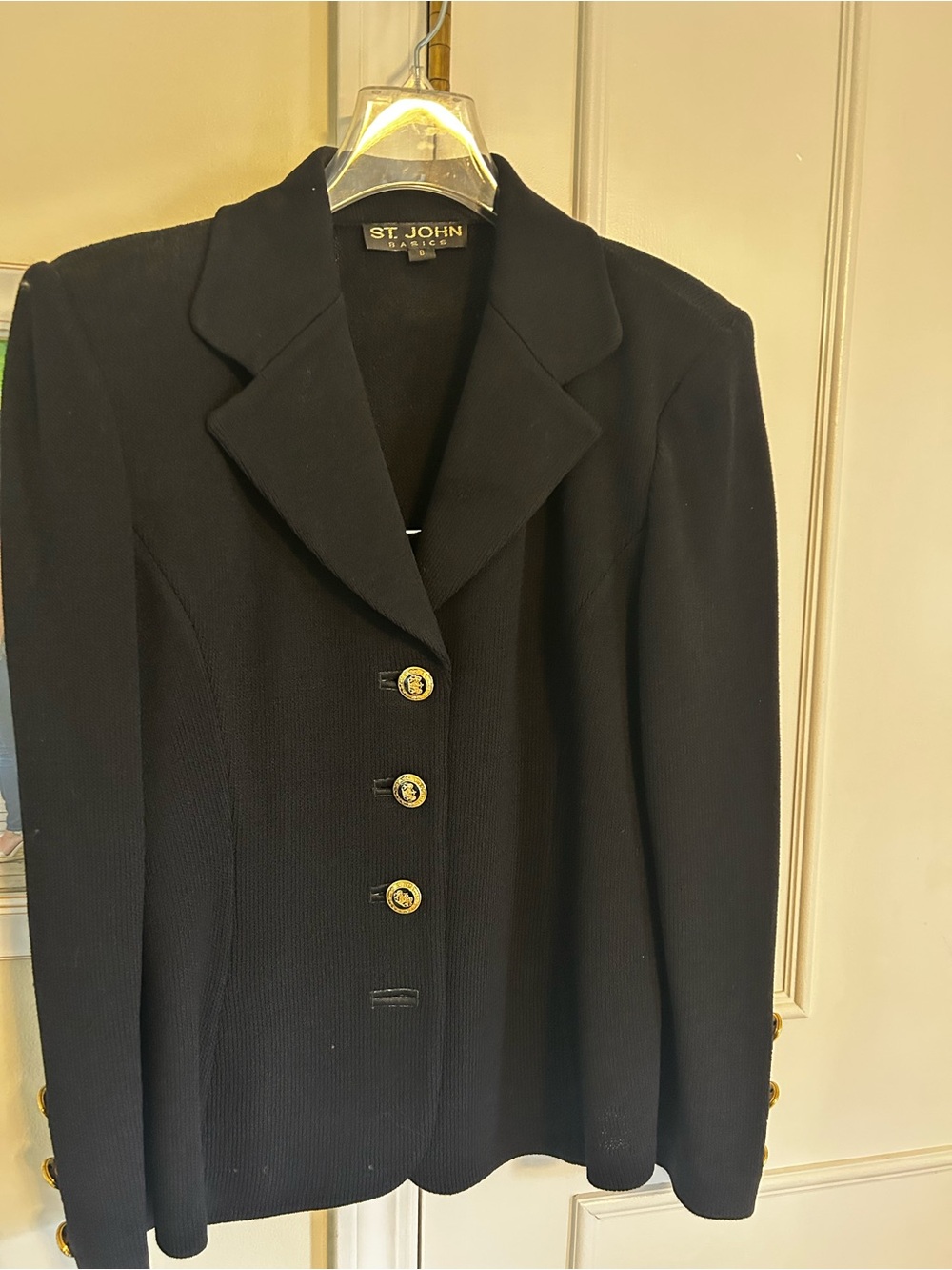 St. John Black Knit Blazer with Gold-Tone Buttons